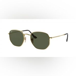 Ray-Ban RB3548N Hexagonal Flat Lenses Gold Sunglasses with Green Lenses